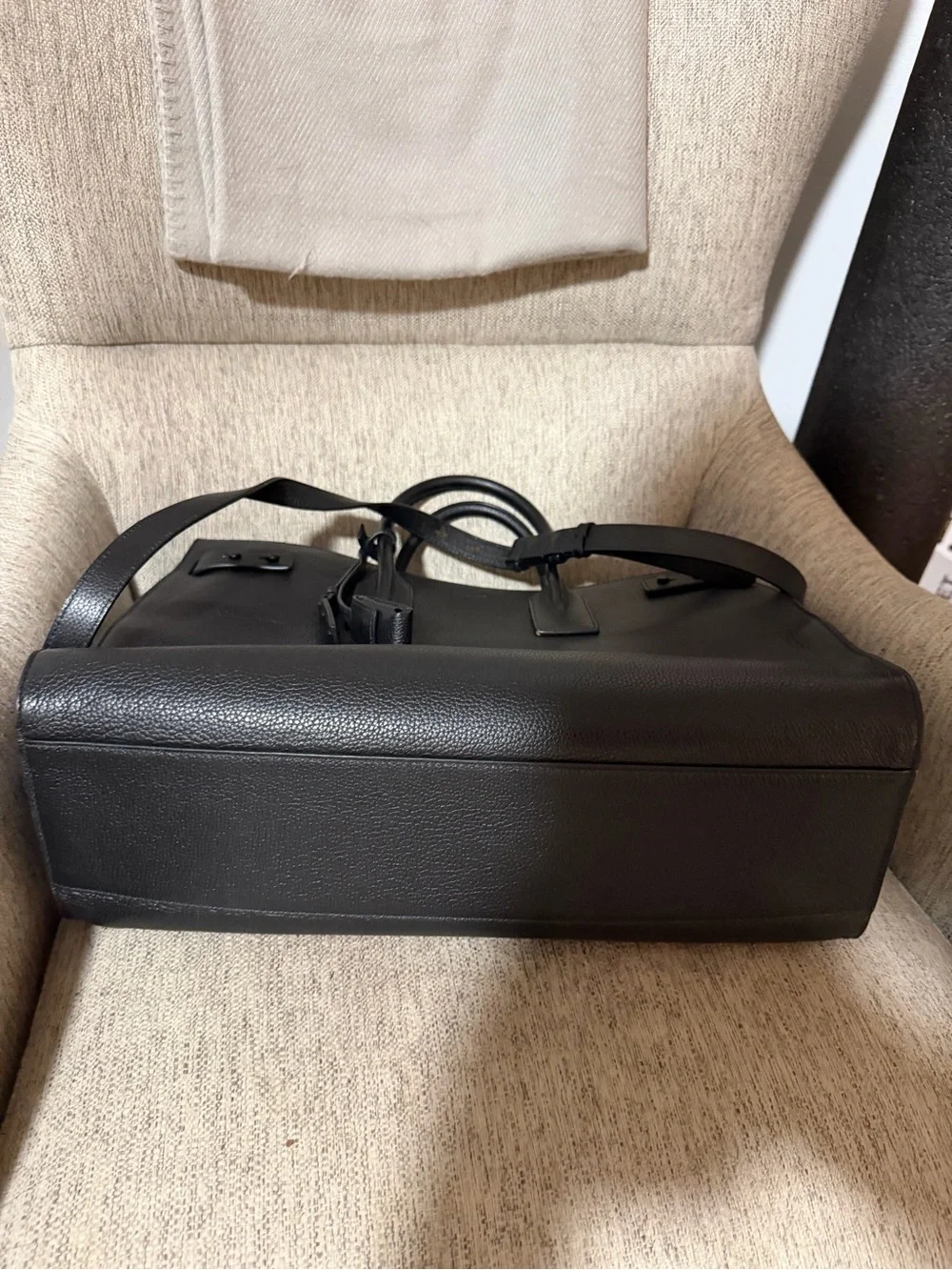 Saint Laurent Black Grained Leather Briefcase Tote - Sac De Jour Large Thin